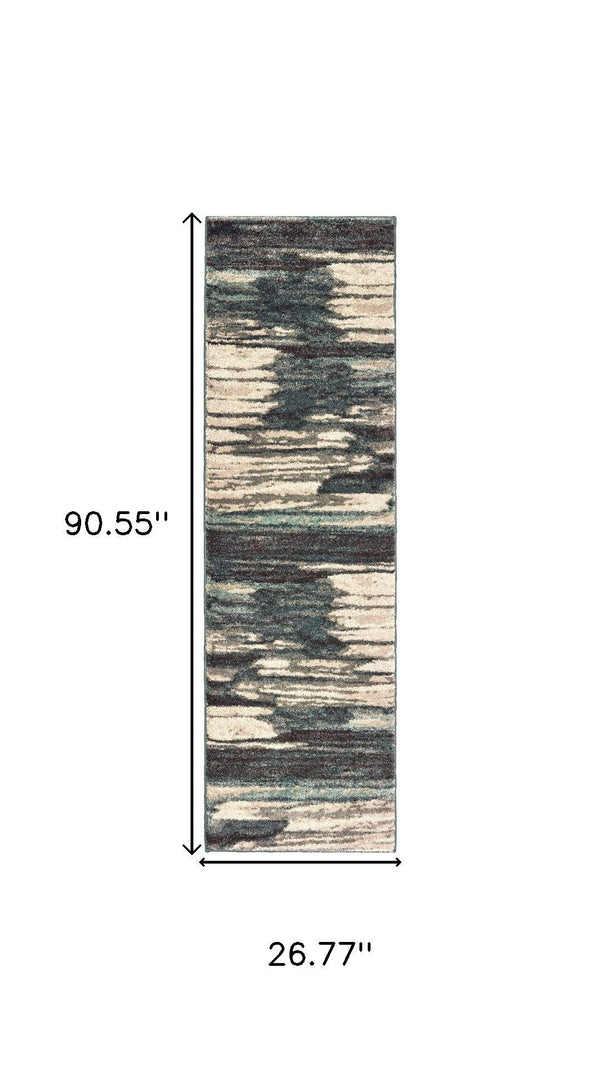 HomeRoots 8' Contemporary Blue and Ivory Abstract Runner Rug for Hallways – Plush, Durable, Easy Care Design 2'3" x 7'6" 384300