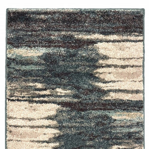 HomeRoots 8' Contemporary Blue and Ivory Abstract Runner Rug for Hallways – Plush, Durable, Easy Care Design 2'3" x 7'6" 384300