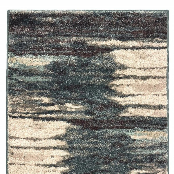 HomeRoots 8' Contemporary Blue and Ivory Abstract Runner Rug for Hallways – Plush, Durable, Easy Care Design 2'3" x 7'6" 384300