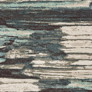 HomeRoots 8' Contemporary Blue and Ivory Abstract Runner Rug for Hallways – Plush, Durable, Easy Care Design 3'10" x 5'5" 384301