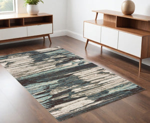HomeRoots 8' Contemporary Blue and Ivory Abstract Runner Rug for Hallways – Plush, Durable, Easy Care Design 3'10" x 5'5" 384301
