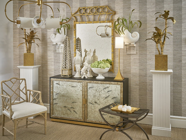 Chelsea House Chinoiserie Hand-Painted Fish Cabinet By Bradshaw Orrell — Walnut With Antique Gold & Silver Leaf Accents 384302