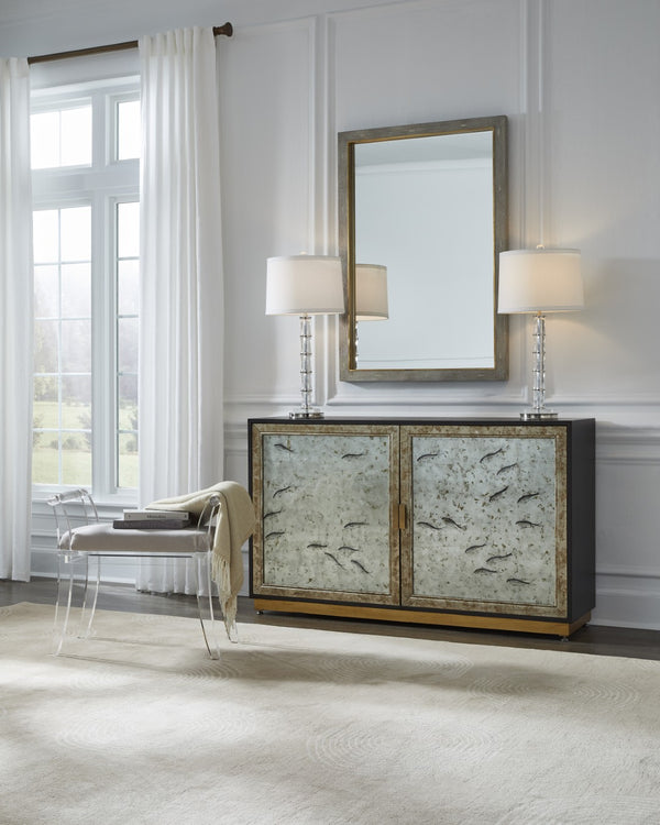 Chelsea House Chinoiserie Hand-Painted Fish Cabinet By Bradshaw Orrell — Walnut With Antique Gold & Silver Leaf Accents 384302