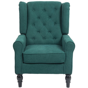 English Elm HOMCOM Elegant Button-Tufted Wingback Accent Chair in Dark Green with Thick Padded Seat & Eucalyptus Legs W2225P200667
