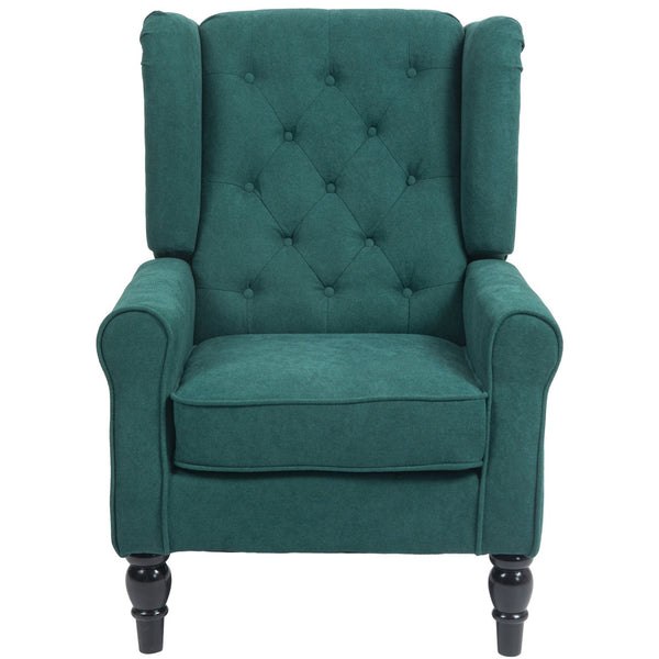 English Elm HOMCOM Elegant Button-Tufted Wingback Accent Chair in Dark Green with Thick Padded Seat & Eucalyptus Legs W2225P200667