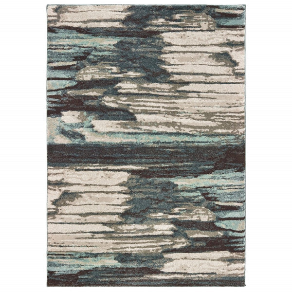 HomeRoots 8' Contemporary Blue and Ivory Abstract Runner Rug for Hallways – Plush, Durable, Easy Care Design 5'3" x 7'3" 384302