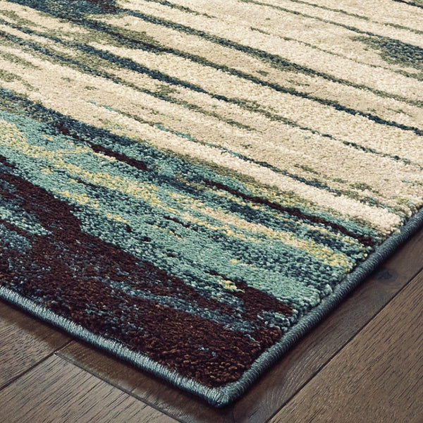 HomeRoots 8' Contemporary Blue and Ivory Abstract Runner Rug for Hallways – Plush, Durable, Easy Care Design 6'7" x 9'2" 384303