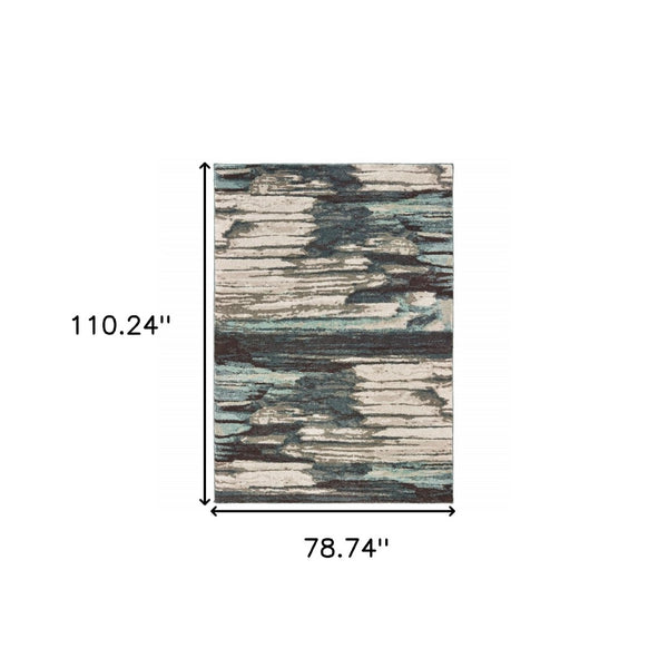 HomeRoots 8' Contemporary Blue and Ivory Abstract Runner Rug for Hallways – Plush, Durable, Easy Care Design 6'7" x 9'2" 384303