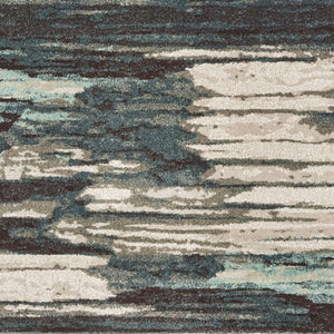 HomeRoots 8' Contemporary Blue and Ivory Abstract Runner Rug for Hallways – Plush, Durable, Easy Care Design 6'7" x 9'2" 384303