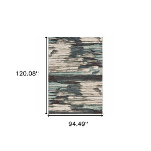 HomeRoots 8' Contemporary Blue and Ivory Abstract Runner Rug for Hallways – Plush, Durable, Easy Care Design 7'10" x 10' 384304