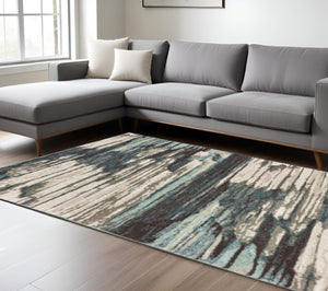 HomeRoots 8' Contemporary Blue and Ivory Abstract Runner Rug for Hallways – Plush, Durable, Easy Care Design 7'10" x 10' 384304