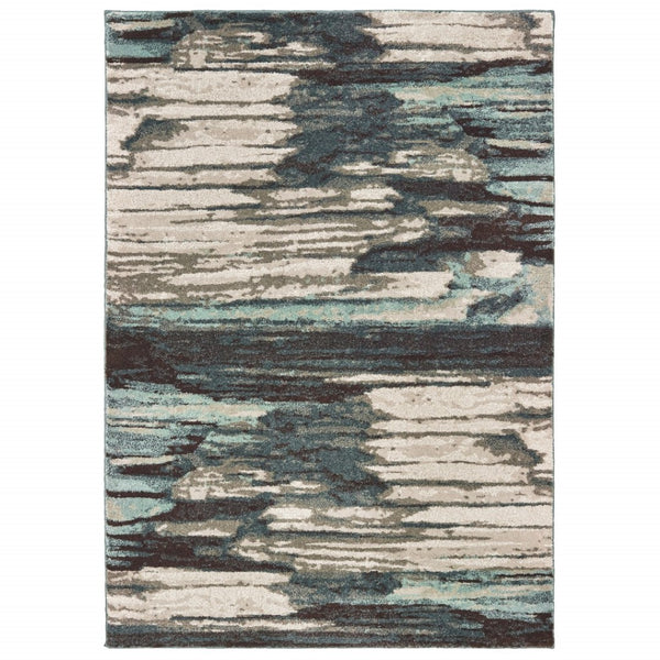 HomeRoots 8' Contemporary Blue and Ivory Abstract Runner Rug for Hallways – Plush, Durable, Easy Care Design 9'10" x 12'10" 384305
