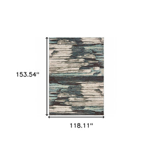 HomeRoots 8' Contemporary Blue and Ivory Abstract Runner Rug for Hallways – Plush, Durable, Easy Care Design 9'10" x 12'10" 384305