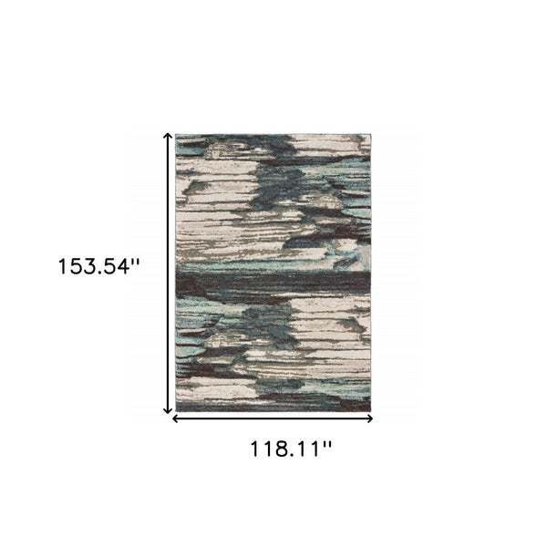 HomeRoots 8' Contemporary Blue and Ivory Abstract Runner Rug for Hallways – Plush, Durable, Easy Care Design 9'10" x 12'10" 384305