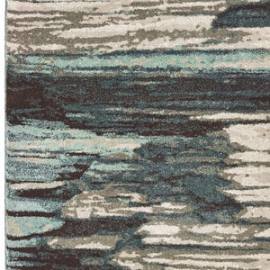 HomeRoots 8' Contemporary Blue and Ivory Abstract Runner Rug for Hallways – Plush, Durable, Easy Care Design 9'10" x 12'10" 384305