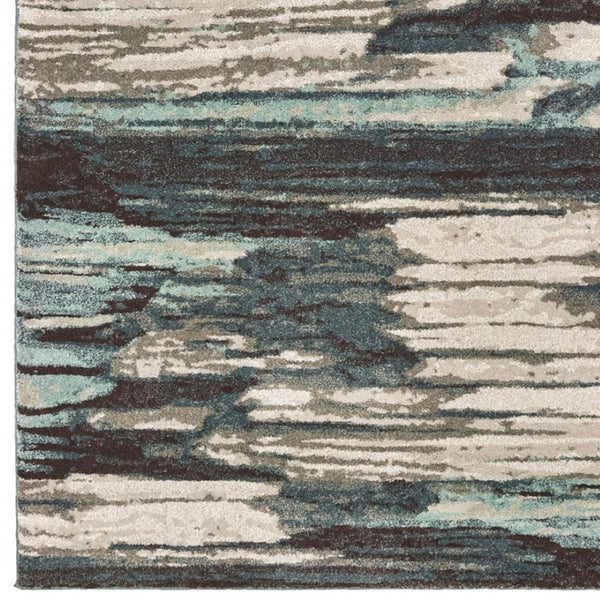 HomeRoots 8' Contemporary Blue and Ivory Abstract Runner Rug for Hallways – Plush, Durable, Easy Care Design 9'10" x 12'10" 384305