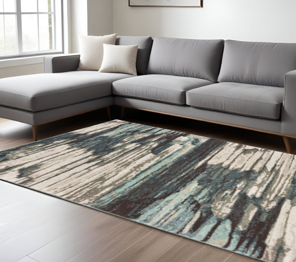 HomeRoots 8' Contemporary Blue and Ivory Abstract Runner Rug for Hallways – Plush, Durable, Easy Care Design 9'10" x 12'10" 384305