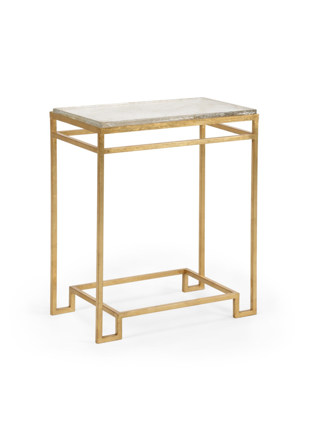 Chelsea House Seed Seed Glass Side Table With Gold Leaf Geometric Frame, Thick Seeded Glass Top, Luxe Accent (27"H) 384315