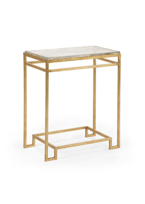 Chelsea House Seed Seed Glass Side Table With Gold Leaf Geometric Frame, Thick Seeded Glass Top, Luxe Accent (27"H) 384315