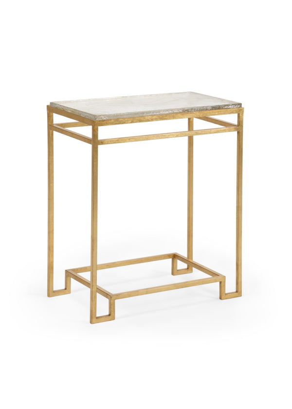 Chelsea House Seed Seed Glass Side Table With Gold Leaf Geometric Frame, Thick Seeded Glass Top, Luxe Accent (27"H) 384315