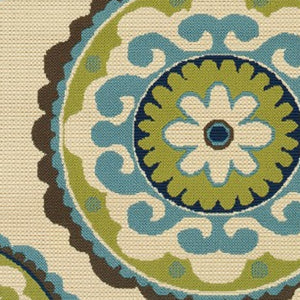HomeRoots 8' Vibrant Floral Medallion Indoor Outdoor Area Rug - Durable, Stylish, and Easy to Clean for Any Space Ivory/ Green 8'6" x 13' 384329