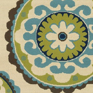 HomeRoots 8' Vibrant Floral Medallion Indoor Outdoor Area Rug - Durable, Stylish, and Easy to Clean for Any Space Ivory/ Green 8'6" x 13' 384329