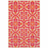 Homeroots 4' X 5' Pink And Orange Medallion Indoor Outdoor Area Rug Sand,Pink Polypropylene 384331