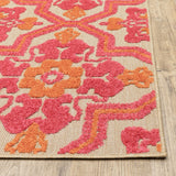 Homeroots 4' X 5' Pink And Orange Medallion Indoor Outdoor Area Rug Sand,Pink Polypropylene 384331