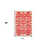 Homeroots 4' X 5' Pink And Orange Medallion Indoor Outdoor Area Rug Sand,Pink Polypropylene 384331