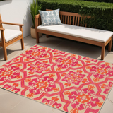 Homeroots 4' X 5' Pink And Orange Medallion Indoor Outdoor Area Rug Sand,Pink Polypropylene 384331