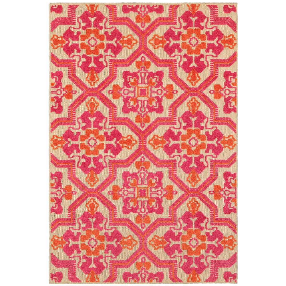 Homeroots 5' X 8' Pink And Orange Moroccan Indoor Outdoor Area Rug Sand,Pink Polypropylene 384332