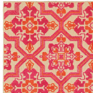 HomeRoots 5' Moroccan Indoor Outdoor Area Rug in Vibrant Pink and Orange – Perfect for High-Traffic Spaces Sand/ Pink 6'7" x 9'6" 384333