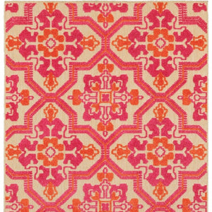 HomeRoots 5' Moroccan Indoor Outdoor Area Rug in Vibrant Pink and Orange – Perfect for High-Traffic Spaces Sand/ Pink 6'7" x 9'6" 384333