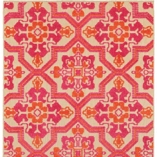 HomeRoots 5' Moroccan Indoor Outdoor Area Rug in Vibrant Pink and Orange – Perfect for High-Traffic Spaces Sand/ Pink 6'7" x 9'6" 384333