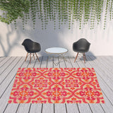 Homeroots 8' X 11' Pink And Orange Moroccan Indoor Outdoor Area Rug Sand,Pink Polypropylene 384334