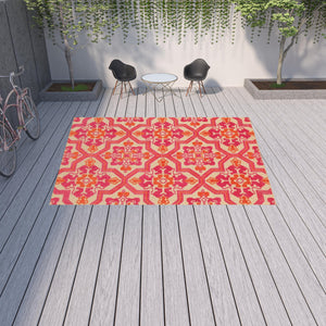 Homeroots 10' X 13' Pink And Orange Moroccan Indoor Outdoor Area Rug Sand,Pink Polypropylene 384335