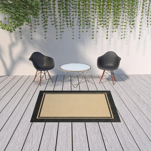Homeroots 5' X 8' Beige And Black Indoor Outdoor Area Rug Sand,Charcoal Polypropylene 384338