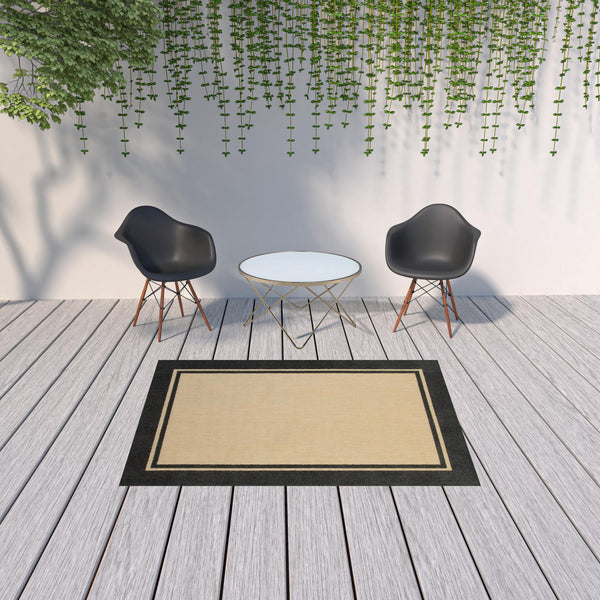 Homeroots 5' X 8' Beige And Black Indoor Outdoor Area Rug Sand,Charcoal Polypropylene 384338