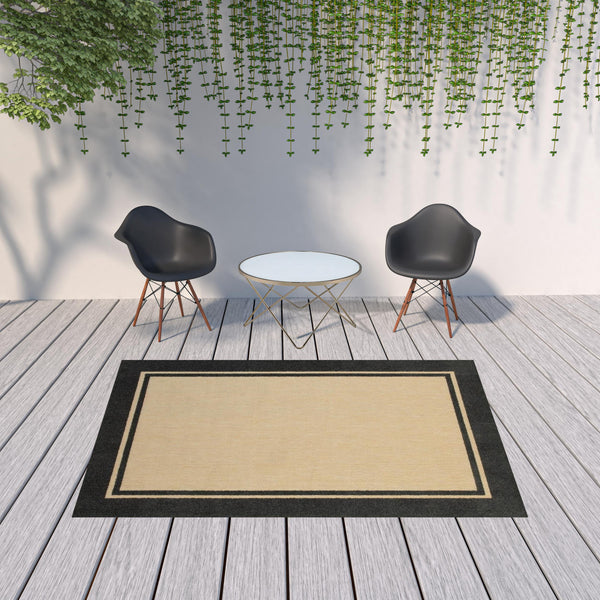 Homeroots Beige And Black Indoor Outdoor Area Rug Sand,Charcoal Polypropylene 384339