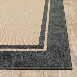 Homeroots Beige And Black Indoor Outdoor Area Rug Sand,Charcoal Polypropylene 384340