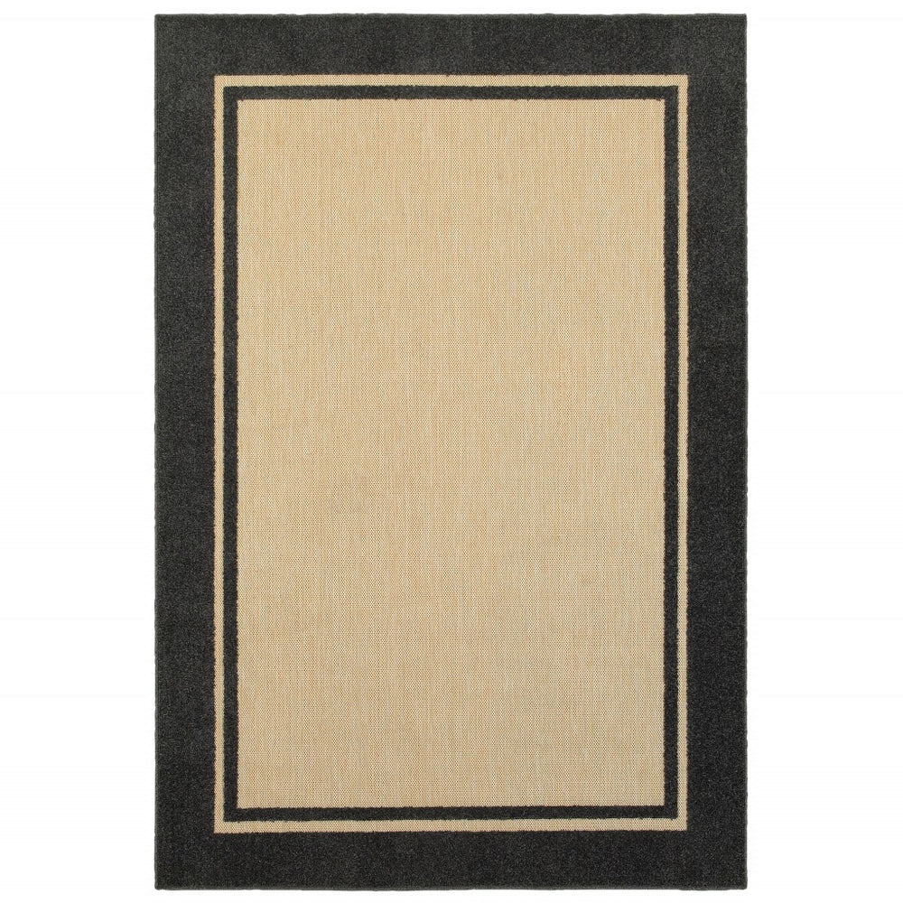 Homeroots Beige And Black Indoor Outdoor Area Rug Sand,Charcoal Polypropylene 384341