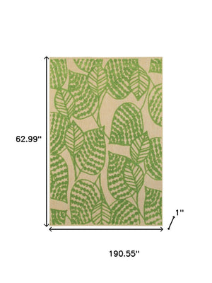 HomeRoots 5' Green Floral Indoor Outdoor Area Rug - Durable, Easy-Care Design for Patios, Kitchens & More! 5'3" x 7'6" 384344