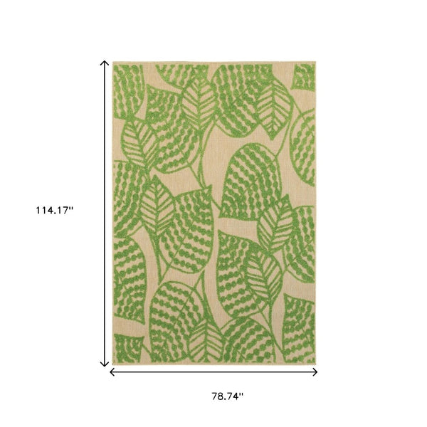 HomeRoots 5' Green Floral Indoor Outdoor Area Rug - Durable, Easy-Care Design for Patios, Kitchens & More! 6'7" x 9'6" 384345