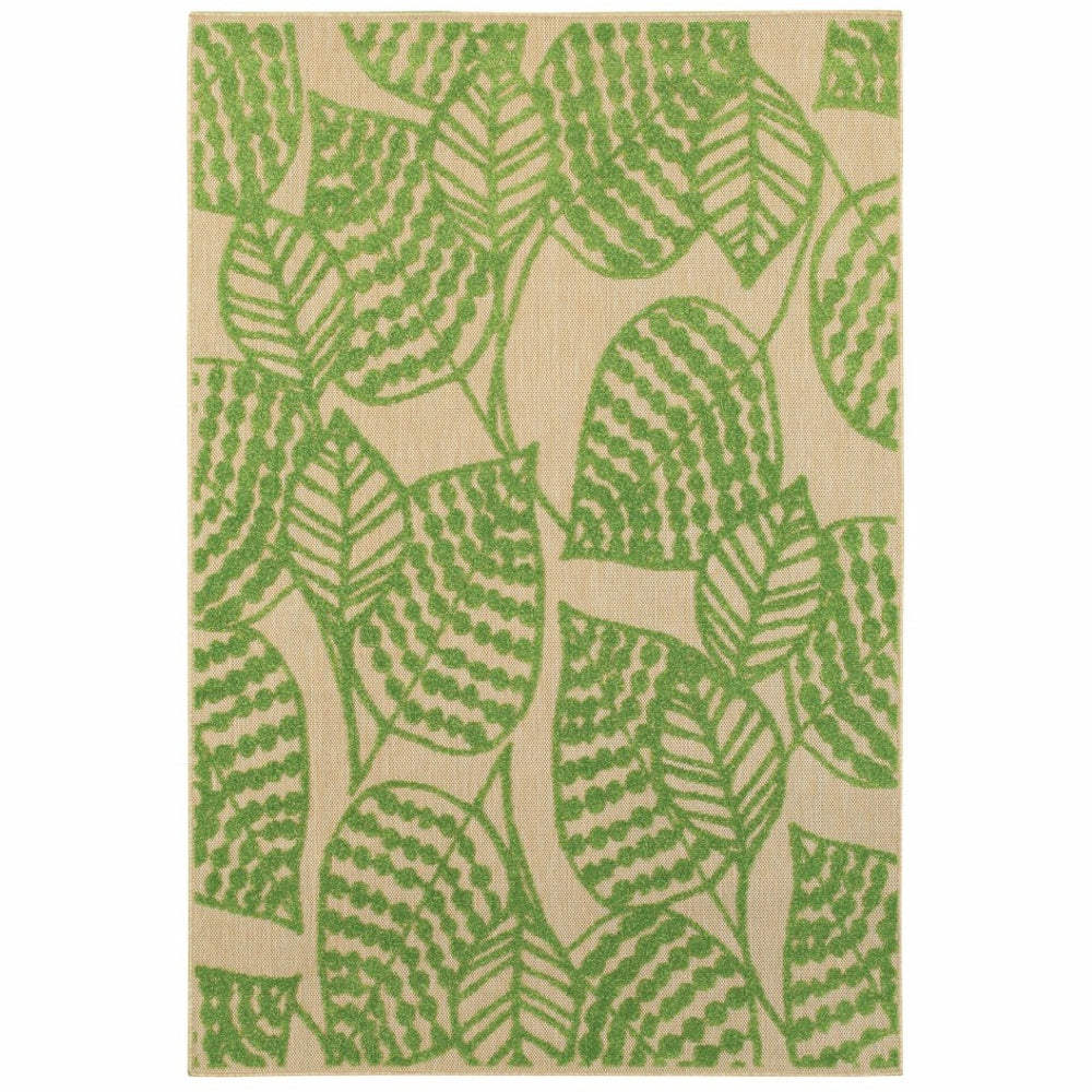 HomeRoots 5' Green Floral Indoor Outdoor Area Rug - Durable, Easy-Care Design for Patios, Kitchens & More! 9'10" x 12'10" 384347