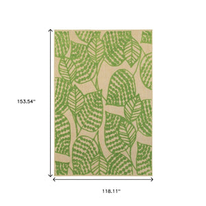 HomeRoots 5' Green Floral Indoor Outdoor Area Rug - Durable, Easy-Care Design for Patios, Kitchens & More! 9'10" x 12'10" 384347