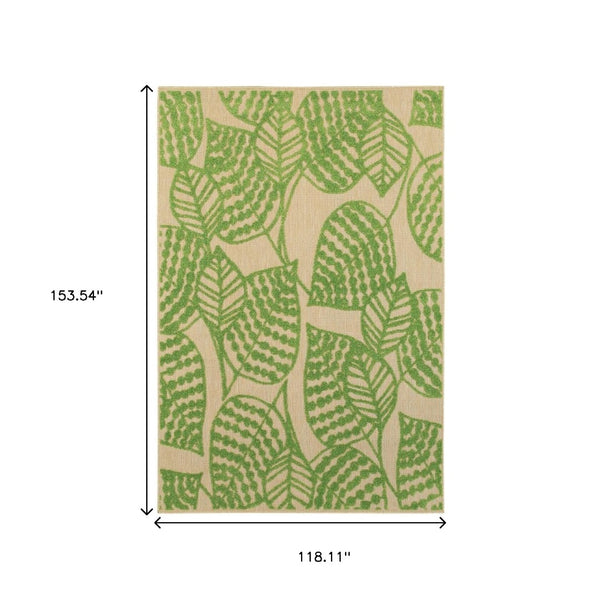 HomeRoots 5' Green Floral Indoor Outdoor Area Rug - Durable, Easy-Care Design for Patios, Kitchens & More! 9'10" x 12'10" 384347
