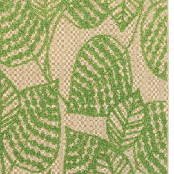 HomeRoots 5' Green Floral Indoor Outdoor Area Rug - Durable, Easy-Care Design for Patios, Kitchens & More! 9'10" x 12'10" 384347