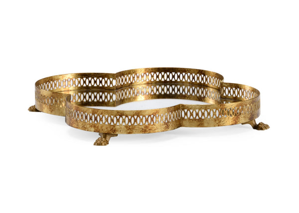 Chelsea House Quatrefoil Small Antique Gold Tray With Mirrored Base — Pierced Gallery, Jewelry Catchall & Decor Display 384349