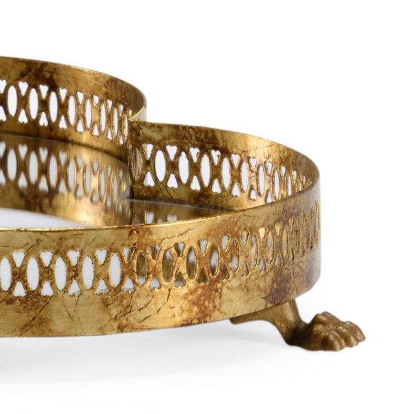 Chelsea House Quatrefoil Small Antique Gold Tray With Mirrored Base — Pierced Gallery, Jewelry Catchall & Decor Display 384349