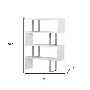 Homeroots 67" White Stainless Steel Four Tier Geometric Bookcase   384360